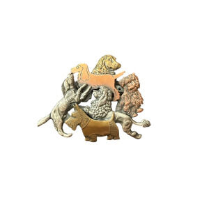 Vintage K&T Dog Brooch Mixed Metal Silver Gold Copper Tone Signed Pin